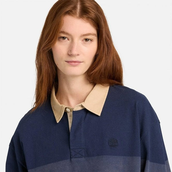 Mens Striped Rugby Long Sleeve Polo