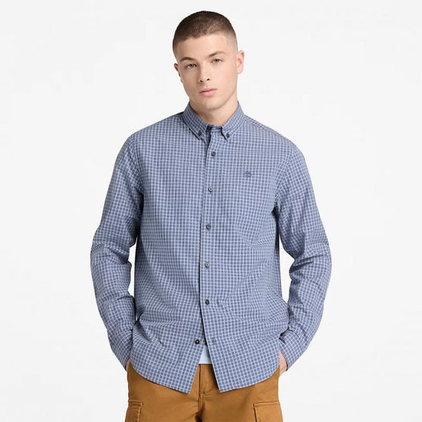 Mens Micro Plaid Poplin Long Sleeve Shirt