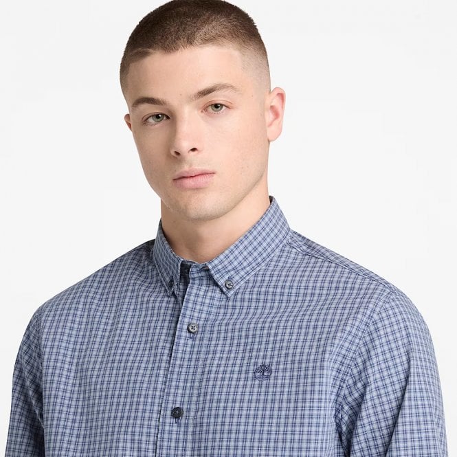 Mens Micro Plaid Poplin Long Sleeve Shirt