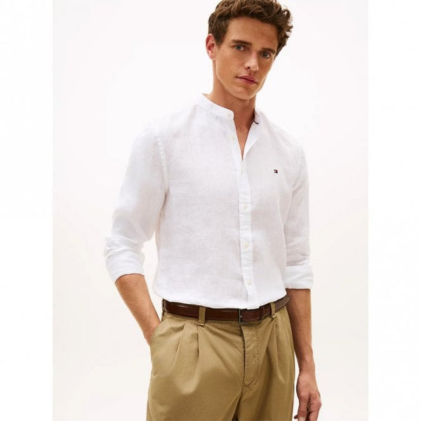 Mens Slim Fit Washed Pure Linen Long Sleeve Shirt