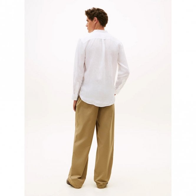 Mens Slim Fit Washed Pure Linen Long Sleeve Shirt