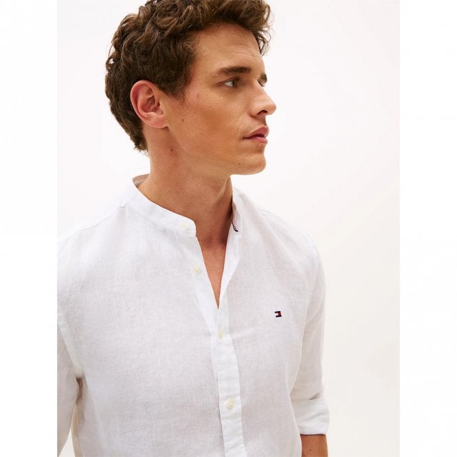 Mens Slim Fit Washed Pure Linen Long Sleeve Shirt