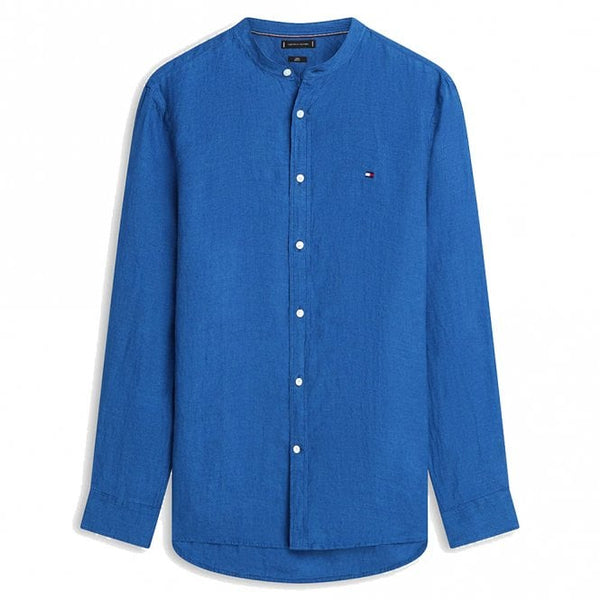 Mens Slim Fit Washed Pure Linen Long Sleeve Shirt