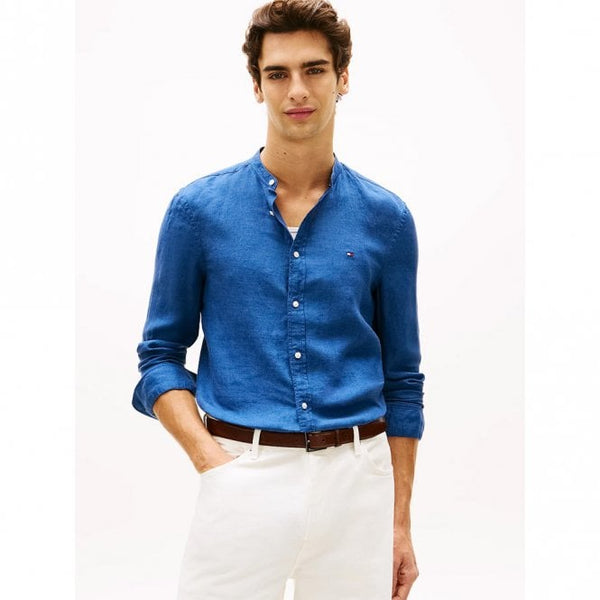 Mens Slim Fit Washed Pure Linen Long Sleeve Shirt