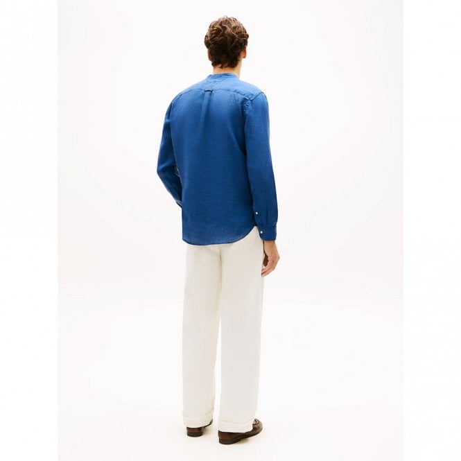 Mens Slim Fit Washed Pure Linen Long Sleeve Shirt