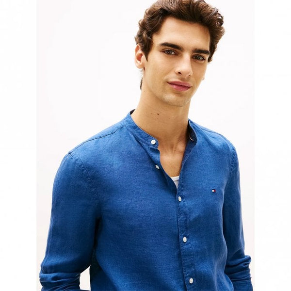Mens Slim Fit Washed Pure Linen Long Sleeve Shirt