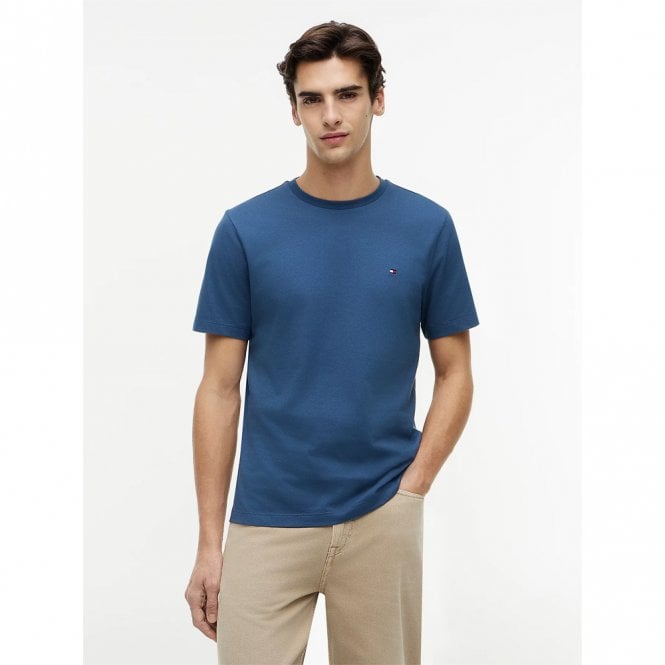 Mens Flag Embroidery Jersey Crew Neck T-Shirt
