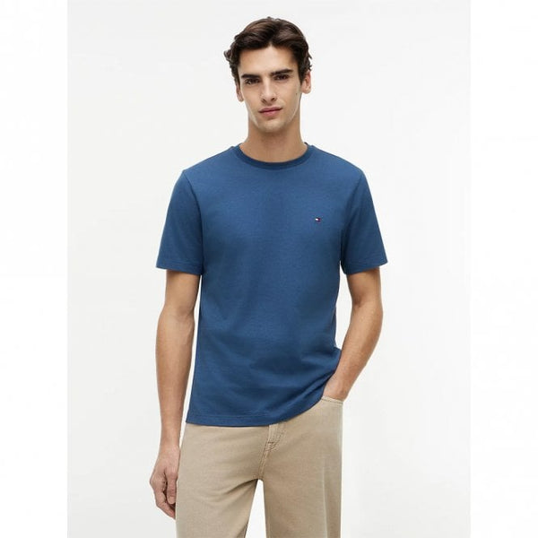 Mens Flag Embroidery Jersey Crew Neck T-Shirt