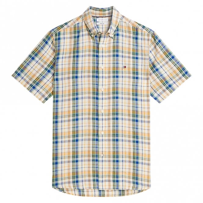 Mens Classic Fit Check Linen Blend Short Sleeve Shirt Main image