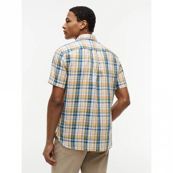 Mens Classic Fit Check Linen Blend Short Sleeve Shirt