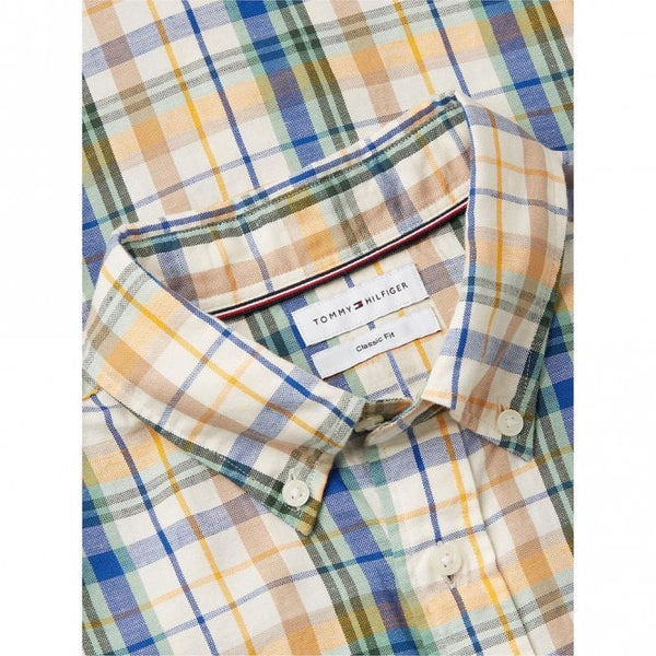 Mens Classic Fit Check Linen Blend Short Sleeve Shirt